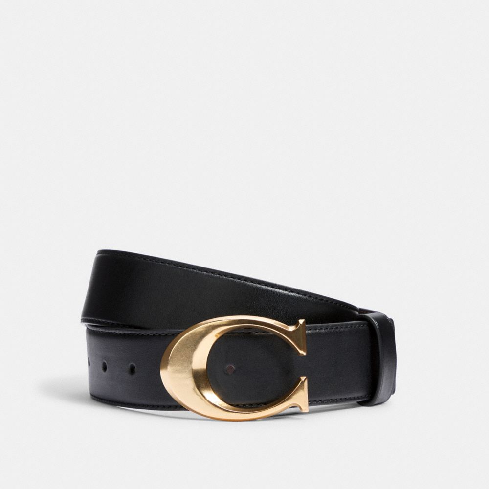 COACH 6138 SIGNATURE BUCKLE BELT, 38MM IM/BLACK