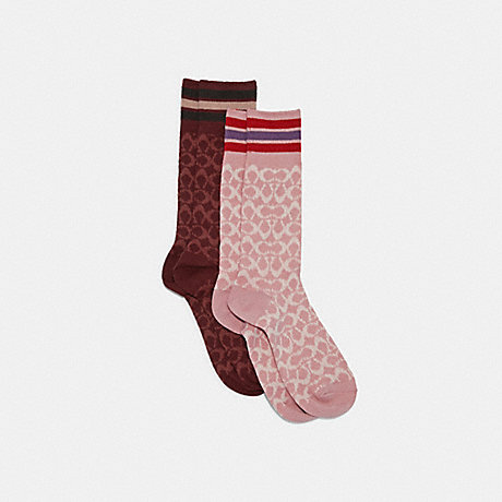 COACH Signature Socks - PINK WINE - 6142
