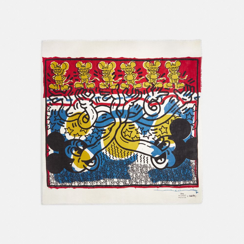 COACH 6144 - DISNEY MICKEY MOUSE X KEITH HARING OVERSIZED SQUARE SCARF BLUE/RED