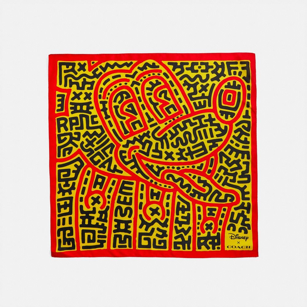 DISNEY MICKEY MOUSE X KEITH HARING SILK BANDANA - 6150 - ELECTRIC RED/YELLOW