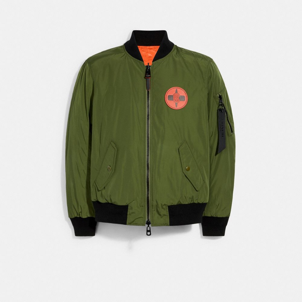 COACH 6195 COACH X MICHAEL B. JORDAN REVERSIBLE MA-1 JACKET GREEN-/-ORANGE-SIGNATURE