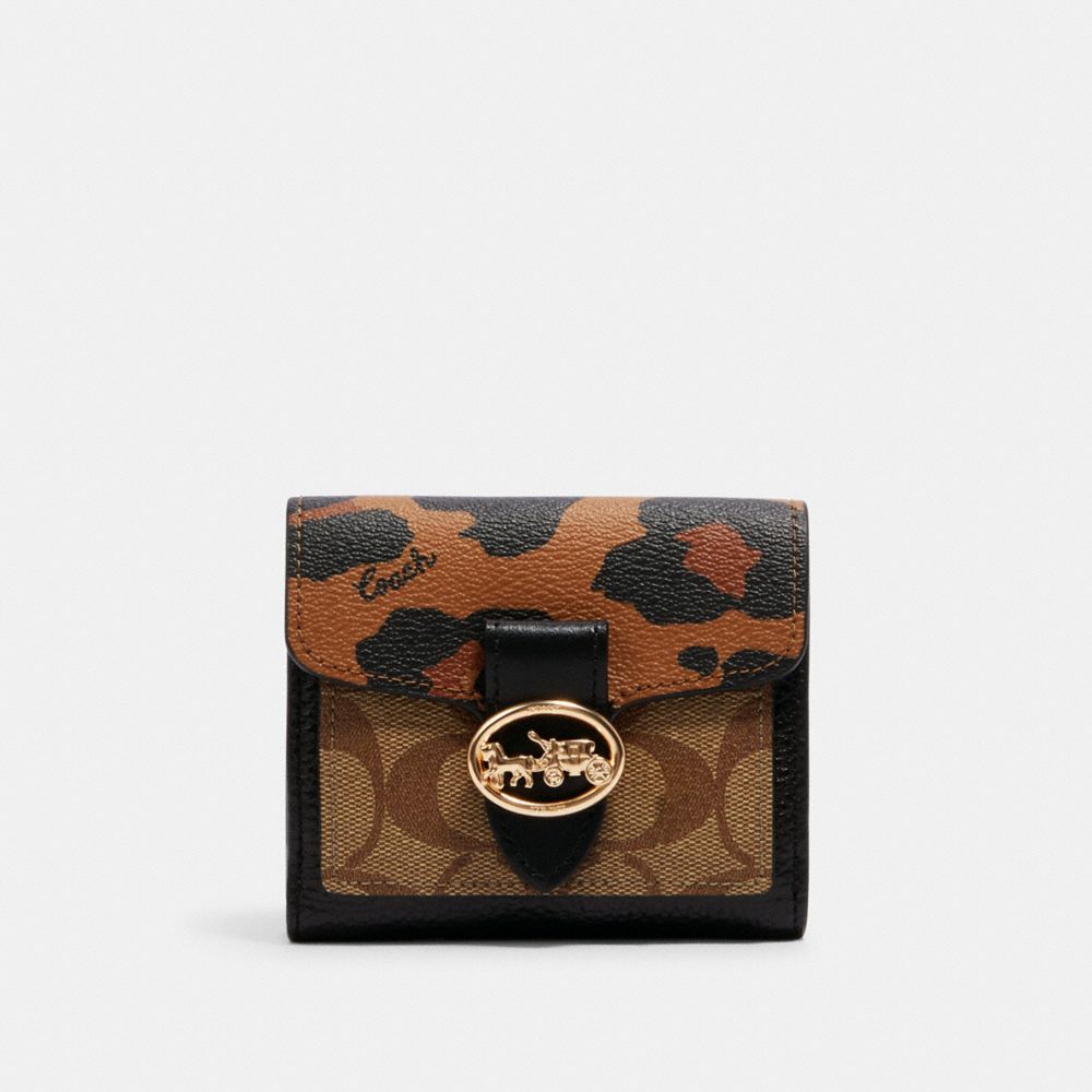 coach khaki georgie saddle leopard wallet signature im canvas multi light