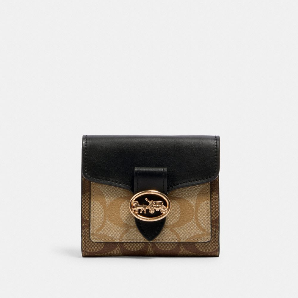 GEORGIE SMALL WALLET IN BLOCKED SIGNATURE CANVAS - IM/KHAKI/LT KHAKI/BLACK - COACH 6261