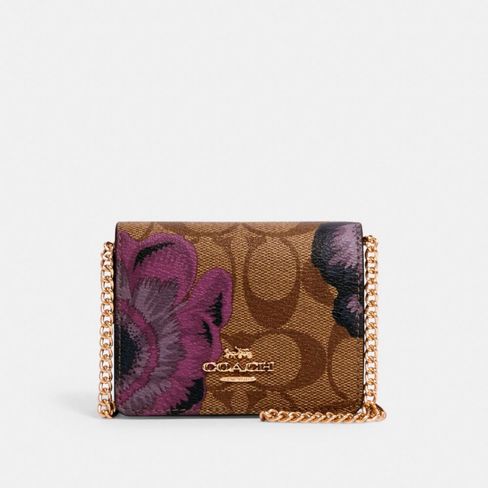 Coach Mini Wallet On A Chain In Signature Canvas With Floral Applique in  Light Khaki Multi (CH620) - USA Loveshoppe