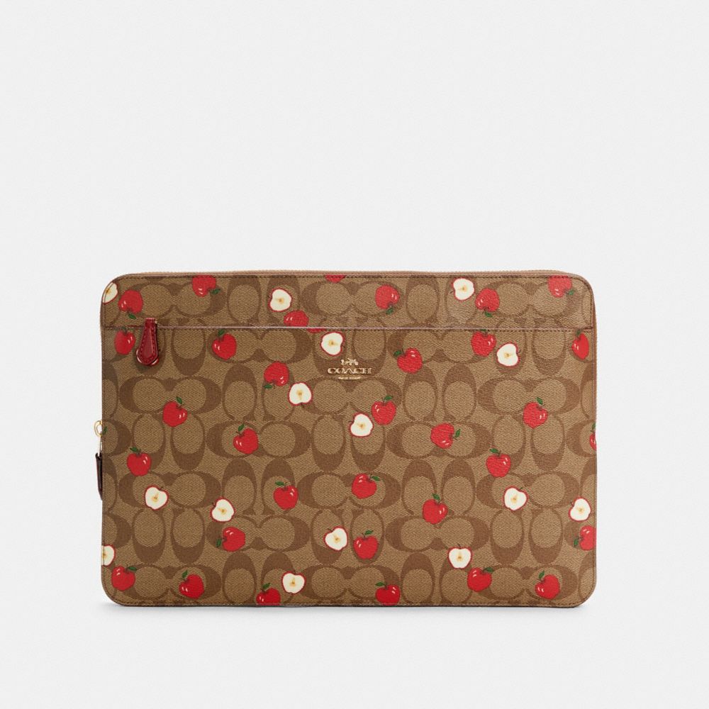 COACH 6296 - LAPTOP SLEEVE IN SIGNATURE CANVAS WITH APPLE PRINT IM/KHAKI MULTI