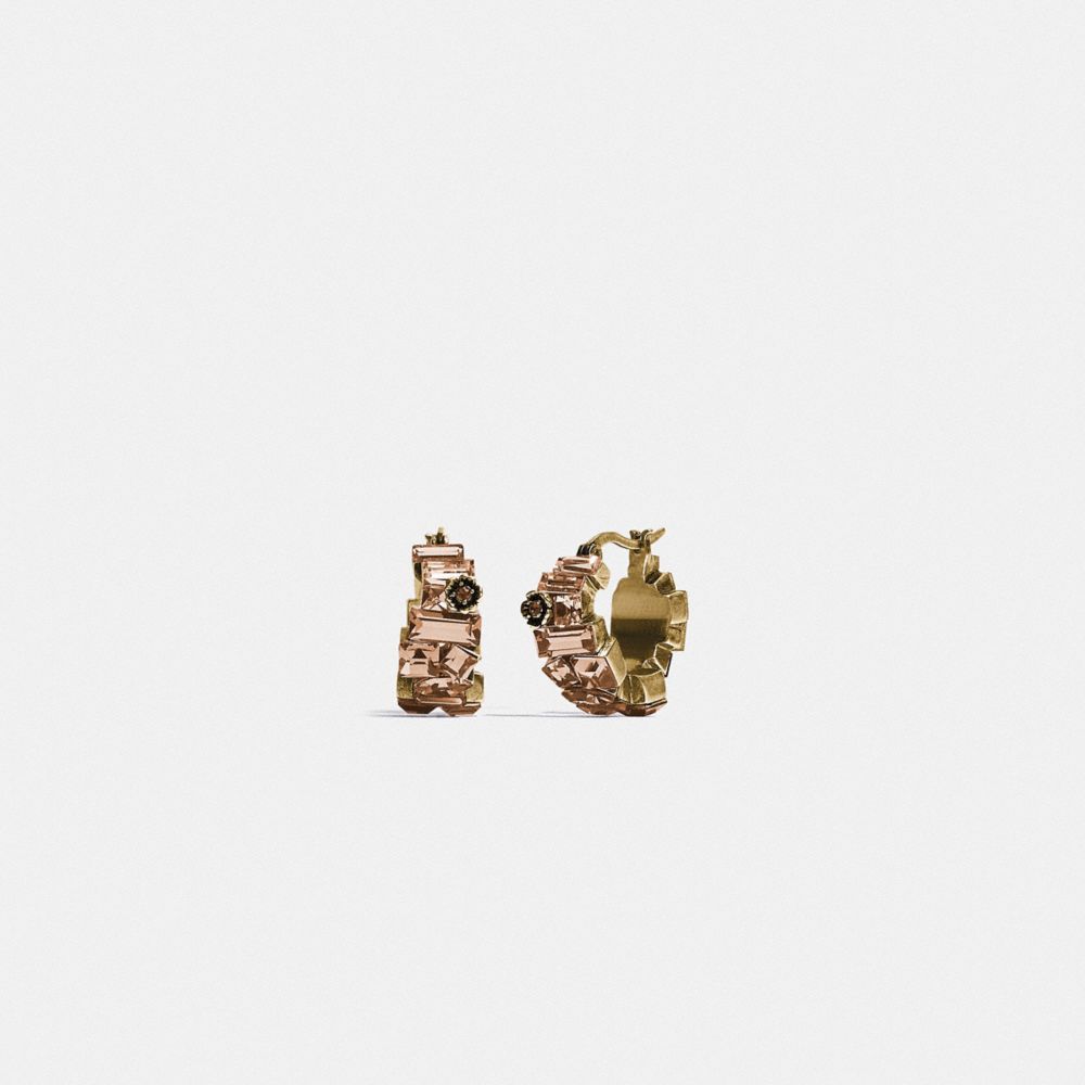 COACH 6300 Crystal Tea Rose Huggie Earrings GD/NEUTRAL