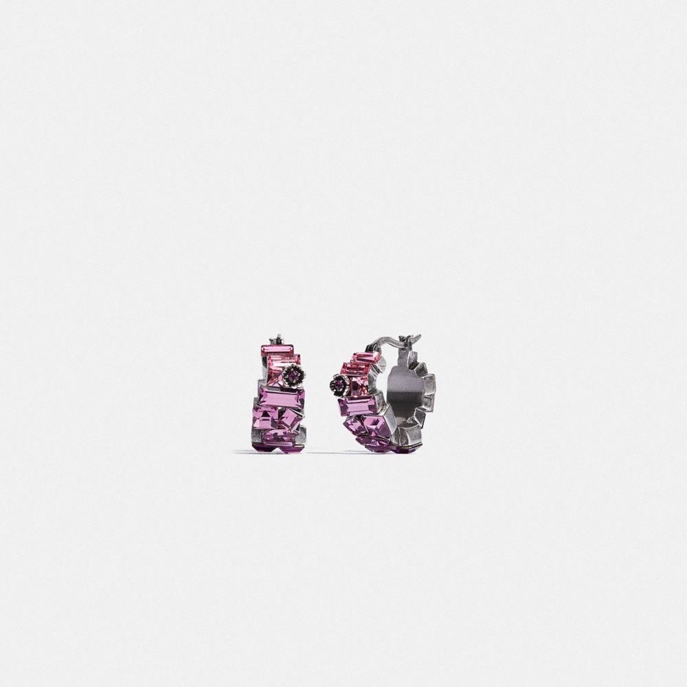 COACH 6300 CRYSTAL TEA ROSE HUGGIE EARRINGS SV/PURPLE