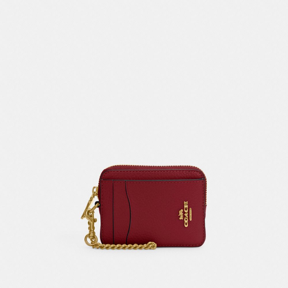 COACH 6303 Zip Card Case GOLD/CHERRY