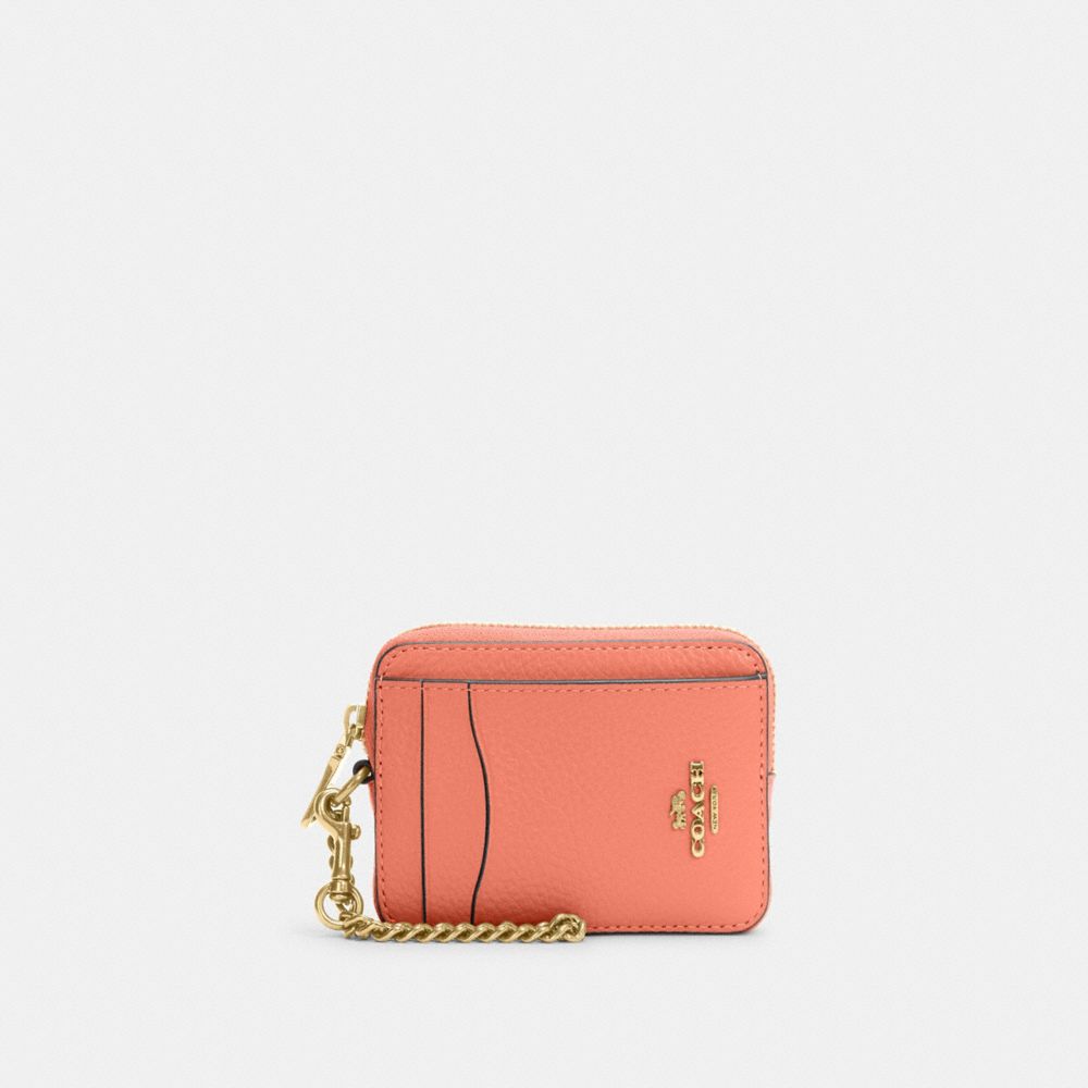 COACH 6303 Zip Card Case Gold/Light Coral