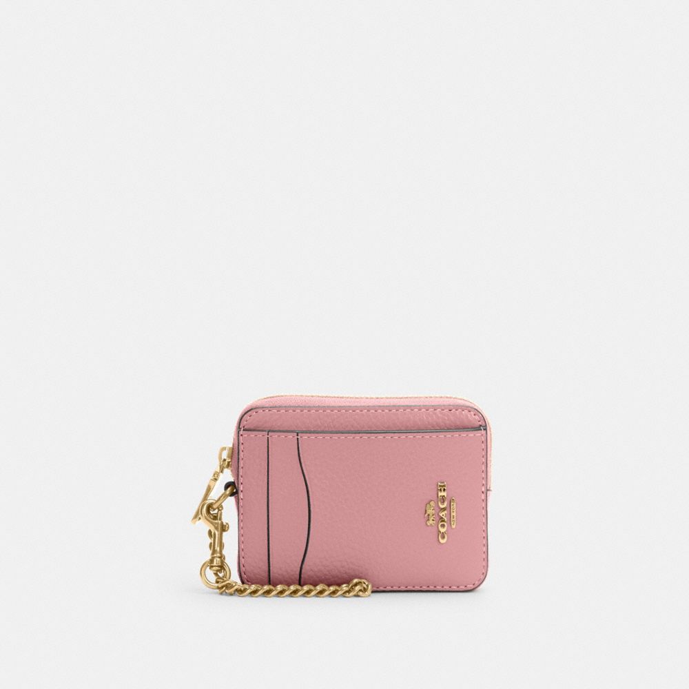 COACH 6303 Zip Card Case GOLD/TRUE PINK