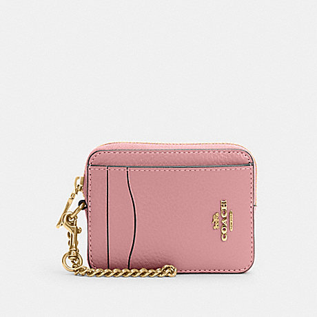 COACH 6303 Zip Card Case Gold/True Pink