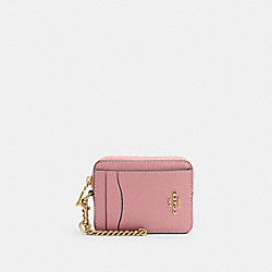 COACH 6303 Zip Card Case GOLD/TRUE PINK