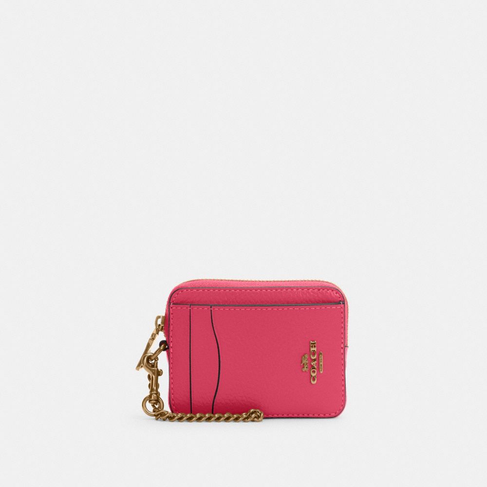 COACH 6303 Zip Card Case GOLD/BOLD PINK