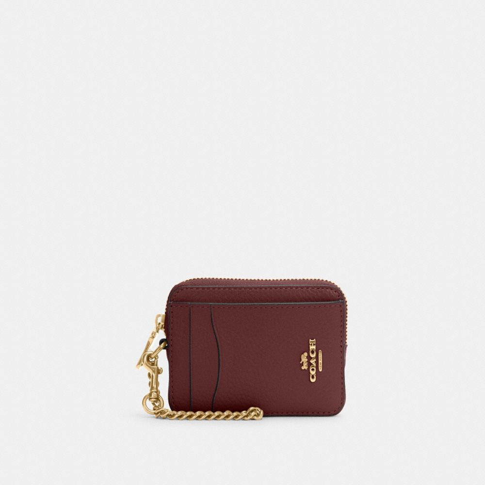 COACH 6303 Zip Card Case GOLD/WINE