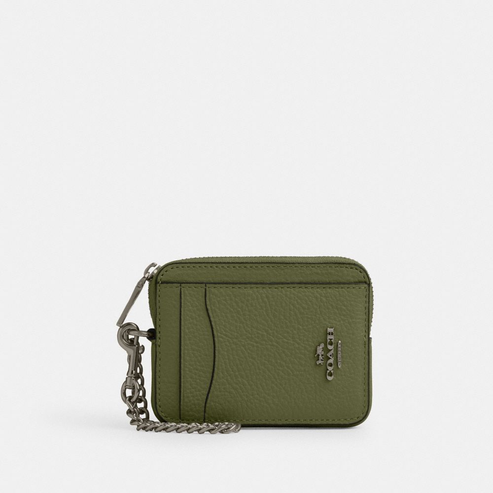 COACH 6303 Zip Card Case GUNMETAL/MILITARY GREEN