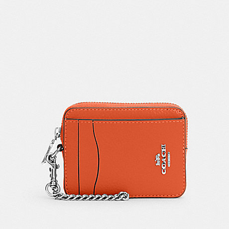 COACH 6303 Zip Card Case Silver/Bright-Orange