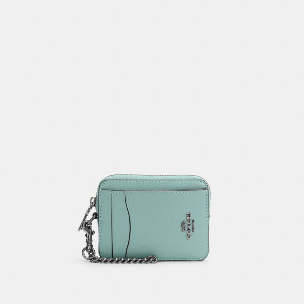 COACH Zip Card Case - LIGHT TEAL/SILVER - 6303