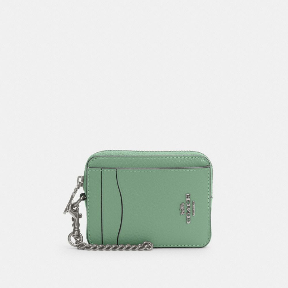 COACH ZIP CARD CASE - SV/WASHED GREEN - 6303