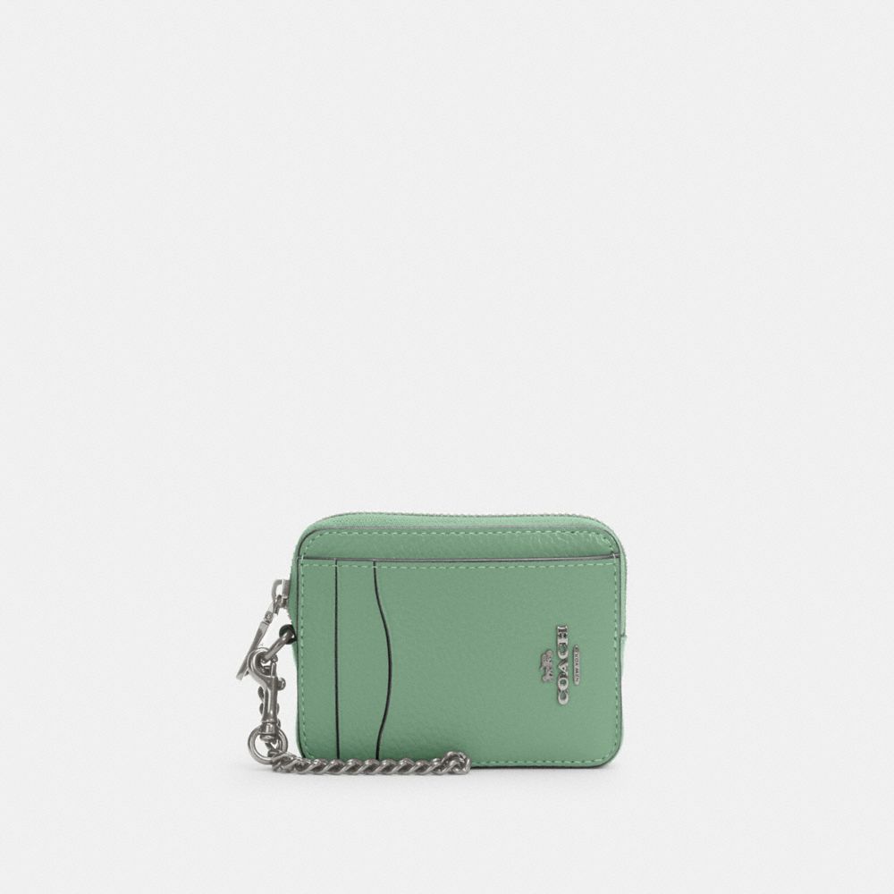 COACH 6303 Zip Card Case SV/WASHED GREEN