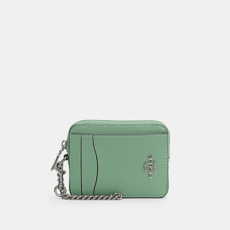 COACH ZIP CARD CASE - SV/WASHED GREEN - 6303