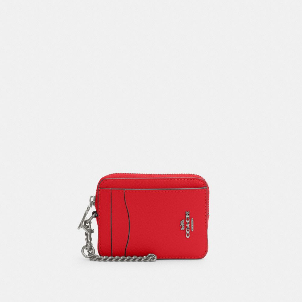 COACH 6303 ZIP CARD CASE SV/BRIGHT POPPY