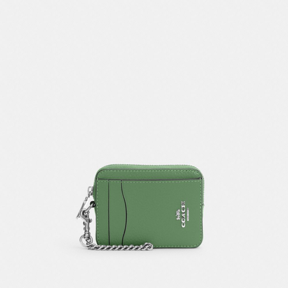 COACH 6303 Zip Card Case Silver/Soft Green