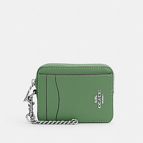 COACH 6303 Zip Card Case Silver/Soft-Green