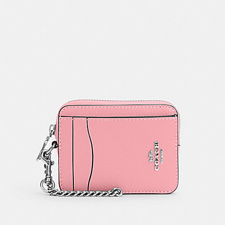 COACH 6303 Zip Card Case Silver/Flower Pink