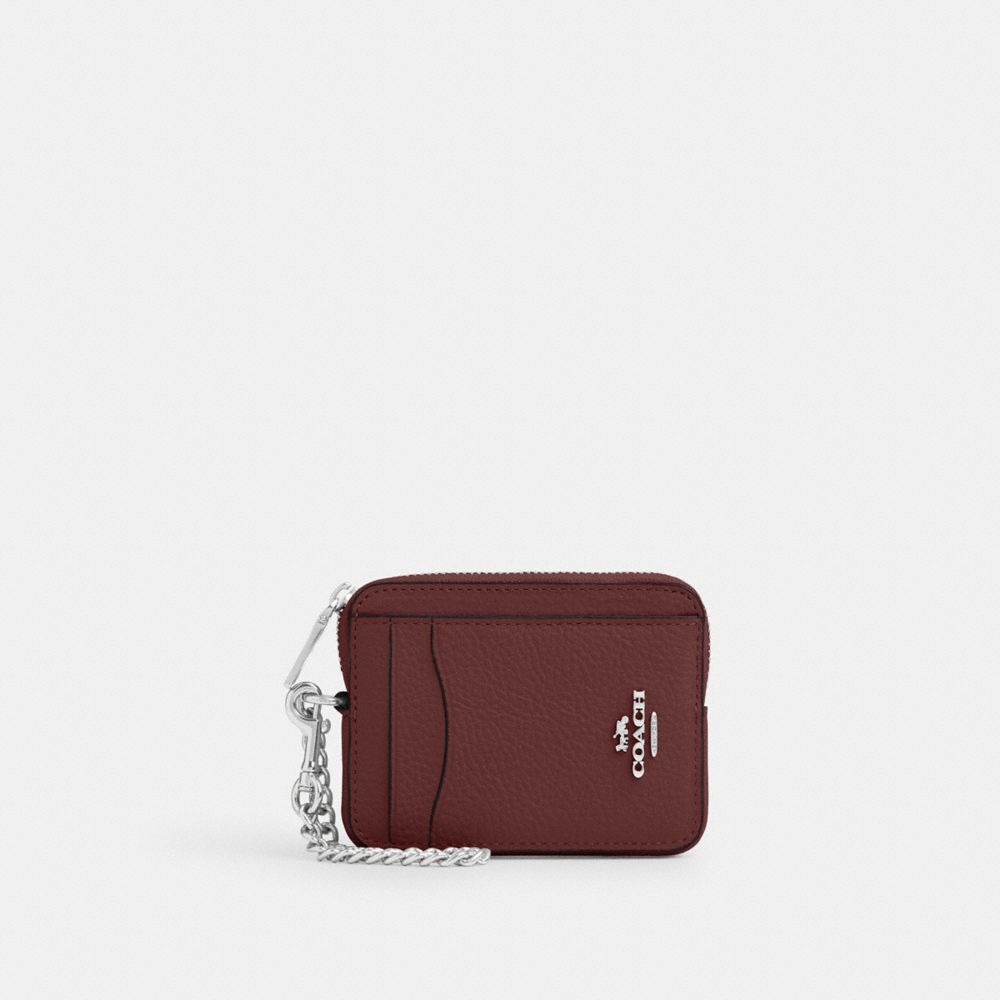 COACH 6303 Zip Card Case SILVER/WINE