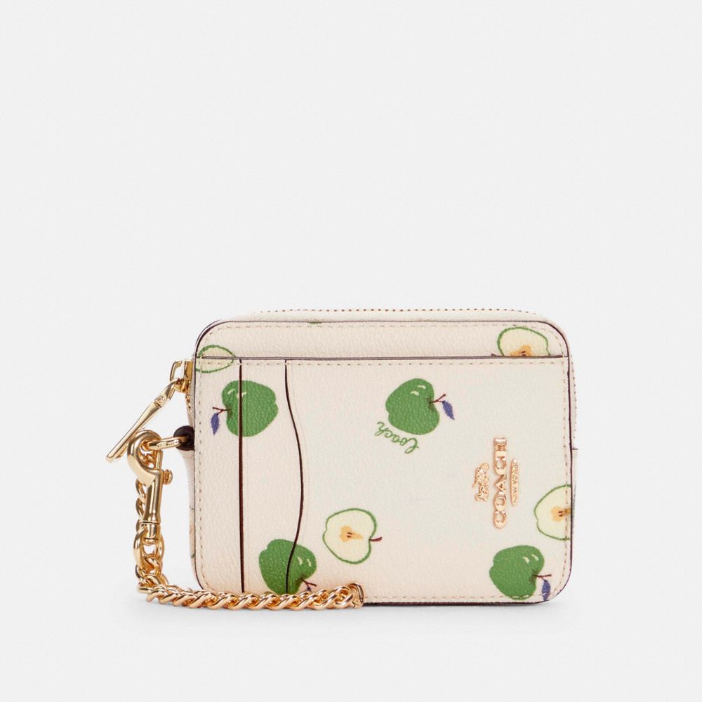 COACH ZIP CARD CASE WITH APPLE PRINT - IM/CHALK MULTI - 6304