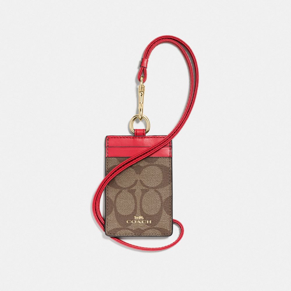 COACH 63274 ID LANYARD IN SIGNATURE CANVAS IM/KHAKI-POPPY