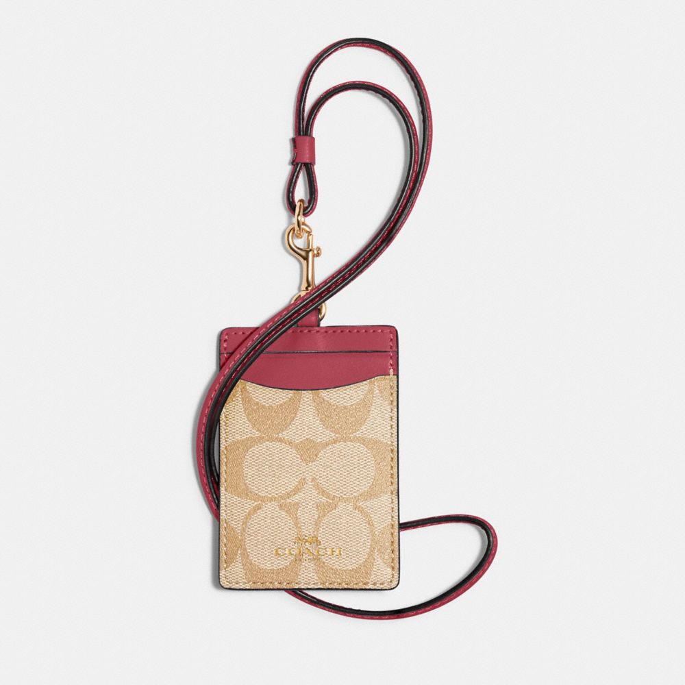 COACH 63274 Id Lanyard In Signature Canvas GOLD/LIGHT KHAKI ROUGE