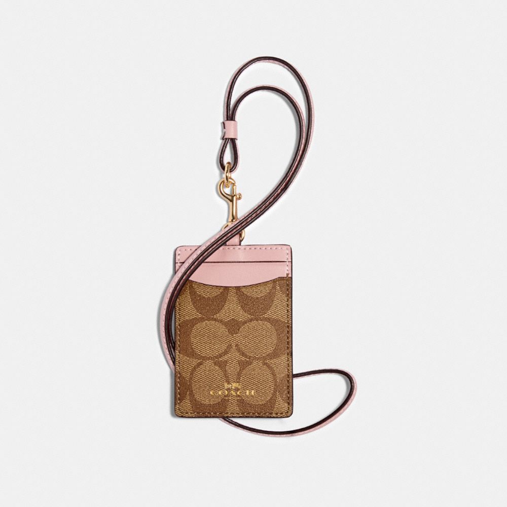 COACH 63274 ID LANYARD IN SIGNATURE CANVAS IM/KHAKI-BLOSSOM