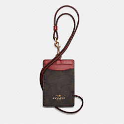 COACH 63274 - Id Lanyard In Signature Canvas GOLD/BROWN 1941 RED