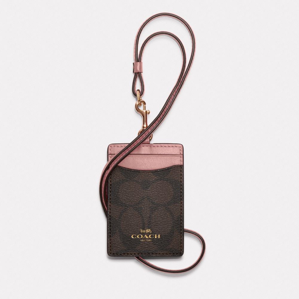 COACH 63274 - Id Lanyard In Signature Canvas GOLD/BROWN SHELL PINK