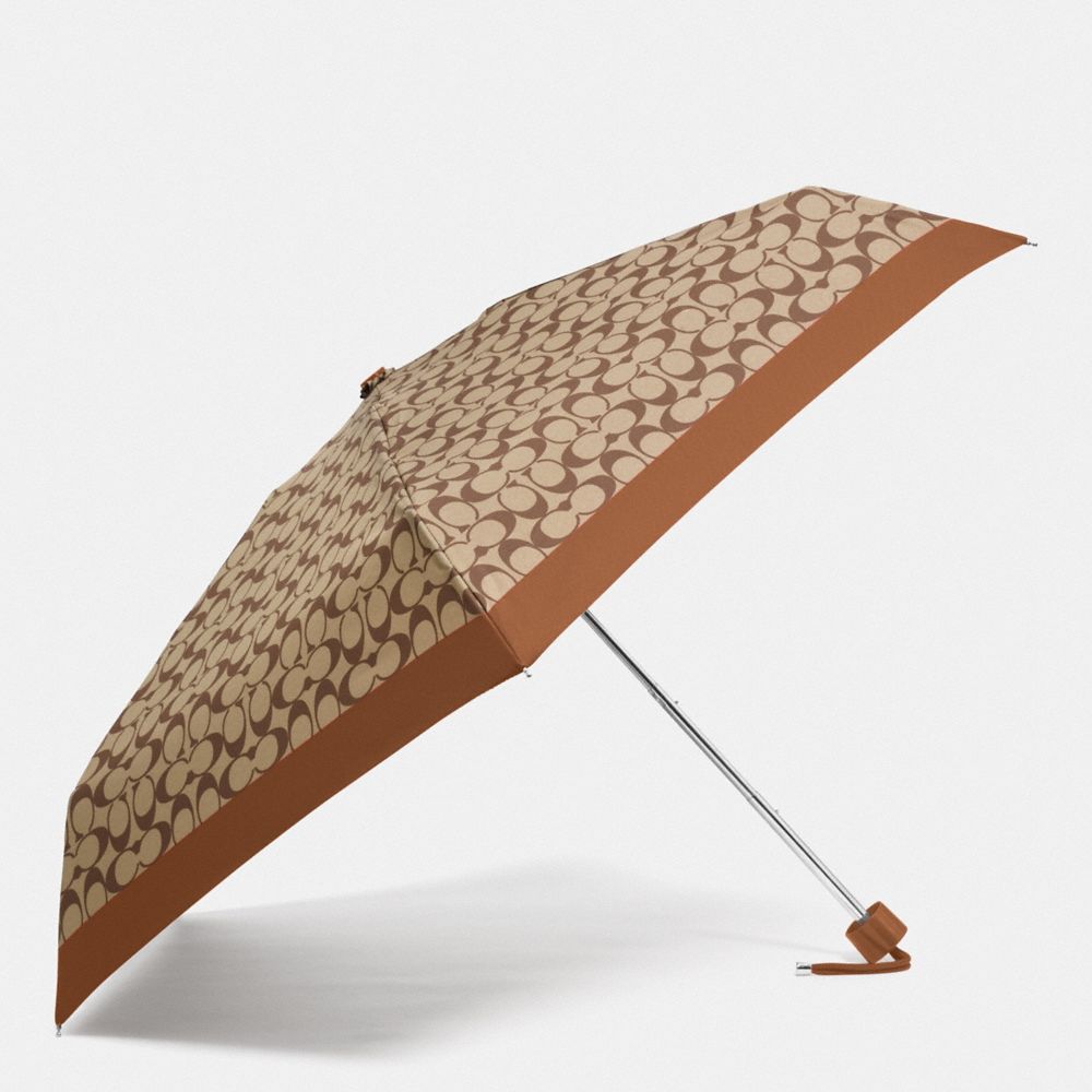 COACH SIGNATURE MINI UMBRELLA - SV/KHAKI SADDLE - 63365