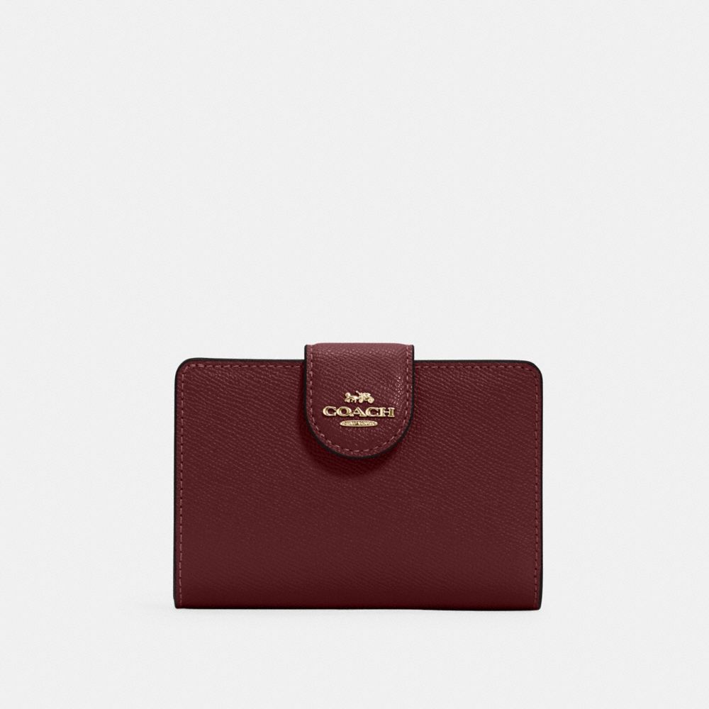 COACH 6390 Medium Corner Zip Wallet Gold/Black Cherry