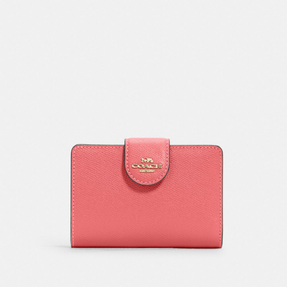 COACH 6390 Medium Corner Zip Wallet Gold/Pink Lemonade