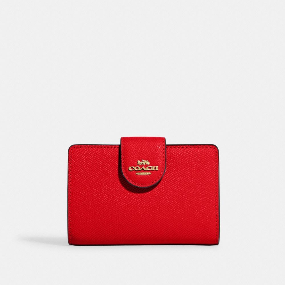 COACH 6390 Medium Corner Zip Wallet Gold/Electric Red