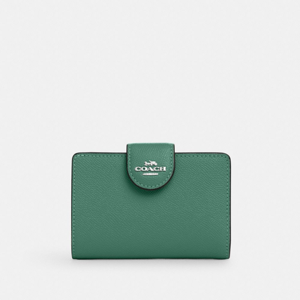 COACH 6390 Medium Corner Zip Wallet SILVER/BRIGHT GREEN