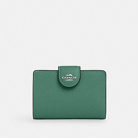 COACH 6390 Medium Corner Zip Wallet Silver/Bright Green