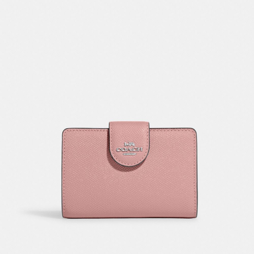 COACH 6390 Medium Corner Zip Wallet SILVER/LIGHT PINK