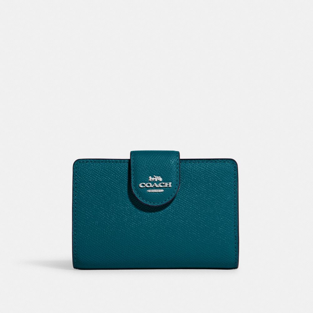 COACH 6390 Medium Corner Zip Wallet SV/DEEP TURQUOISE