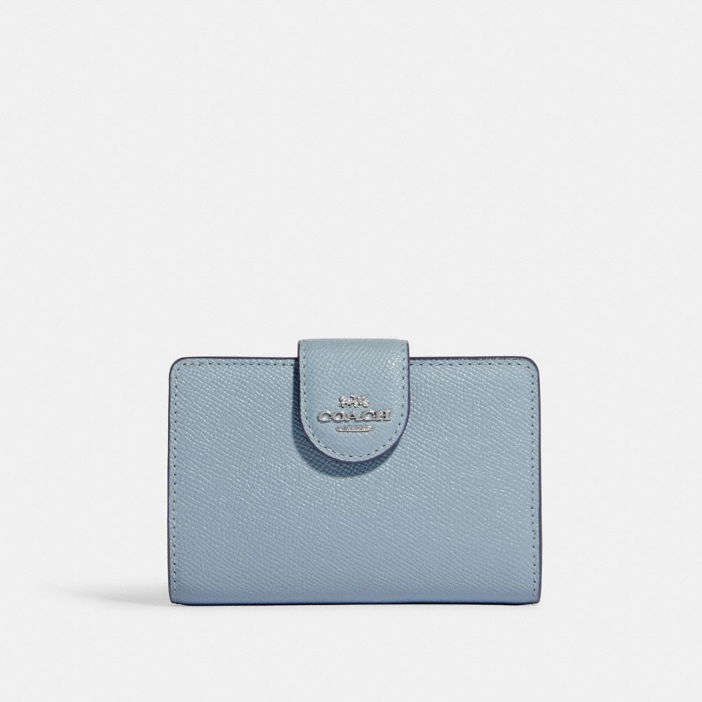 COACH 6390 Medium Corner Zip Wallet SV/Ice Blue