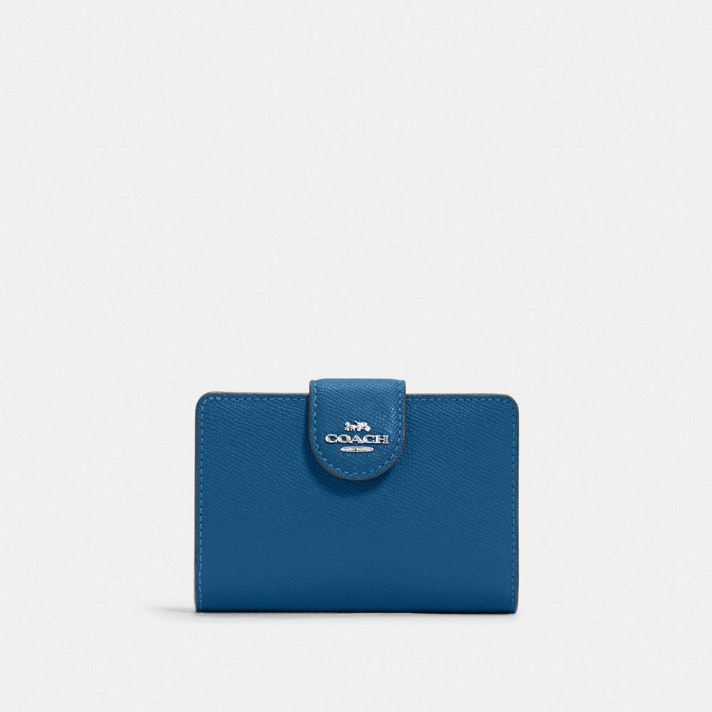 COACH 6390 Medium Corner Zip Wallet SILVER/VIVID BLUE