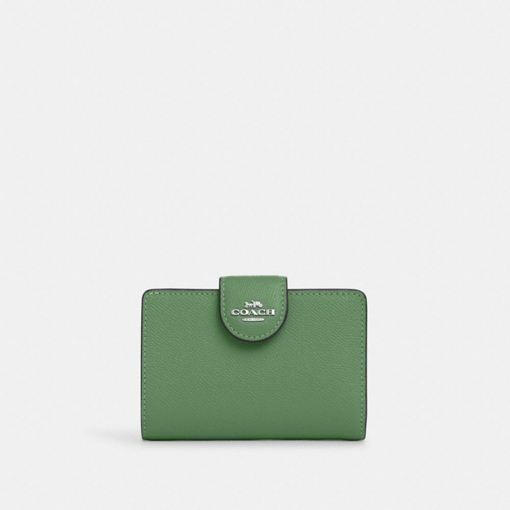 COACH 6390 Medium Corner Zip Wallet Silver/Soft Green