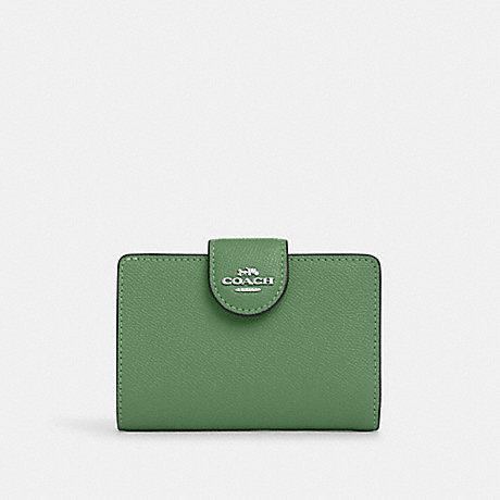 COACH 6390 Medium Corner Zip Wallet Silver/Soft-Green
