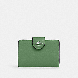 COACH 6390 Medium Corner Zip Wallet SILVER/SOFT GREEN