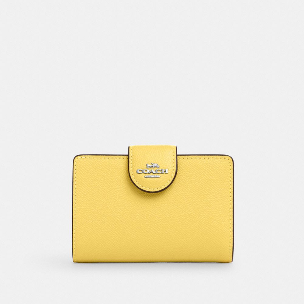 COACH 6390 Medium Corner Zip Wallet SILVER/RETRO YELLOW