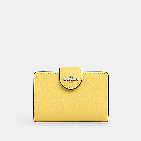 COACH 6390 Medium Corner Zip Wallet Silver/Retro-Yellow